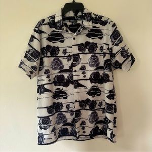 Drill Clothing Satin Button Down Thorns & Blooms Short Sleeve Men’s size L